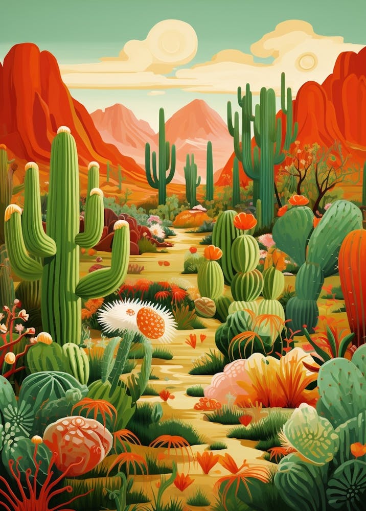 Orange Desert And Cactus 4