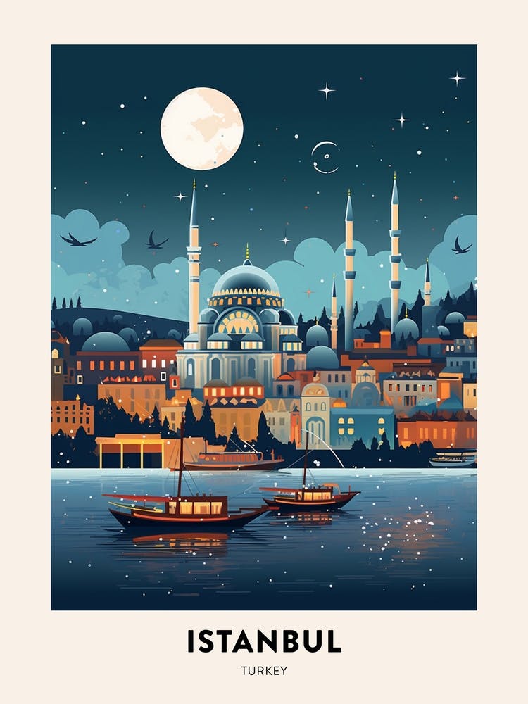 Winter Night  Travel Poster Istanbul Turkey 2