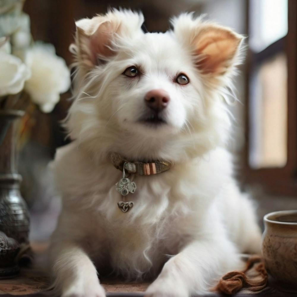 White Dog In Front Of A Window