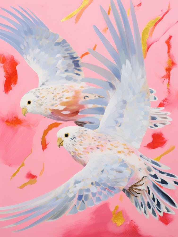 Pink Ethereal Bird Painting Budgerigar 1