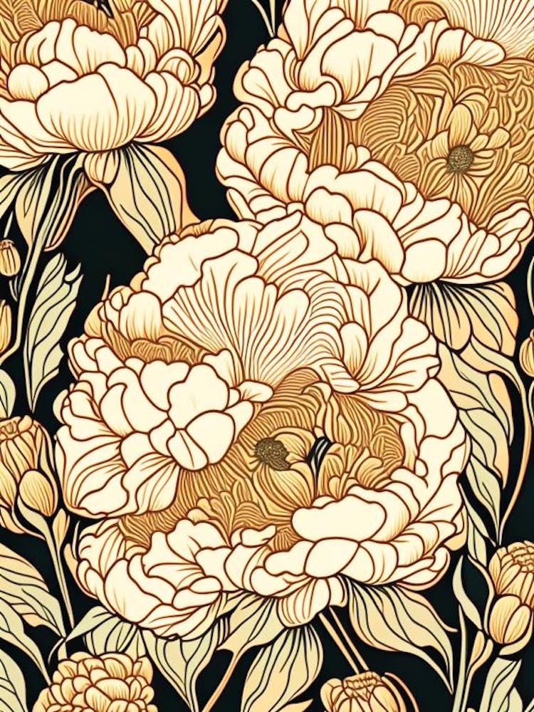 Orange Peonies On A Table 1 Drawing
