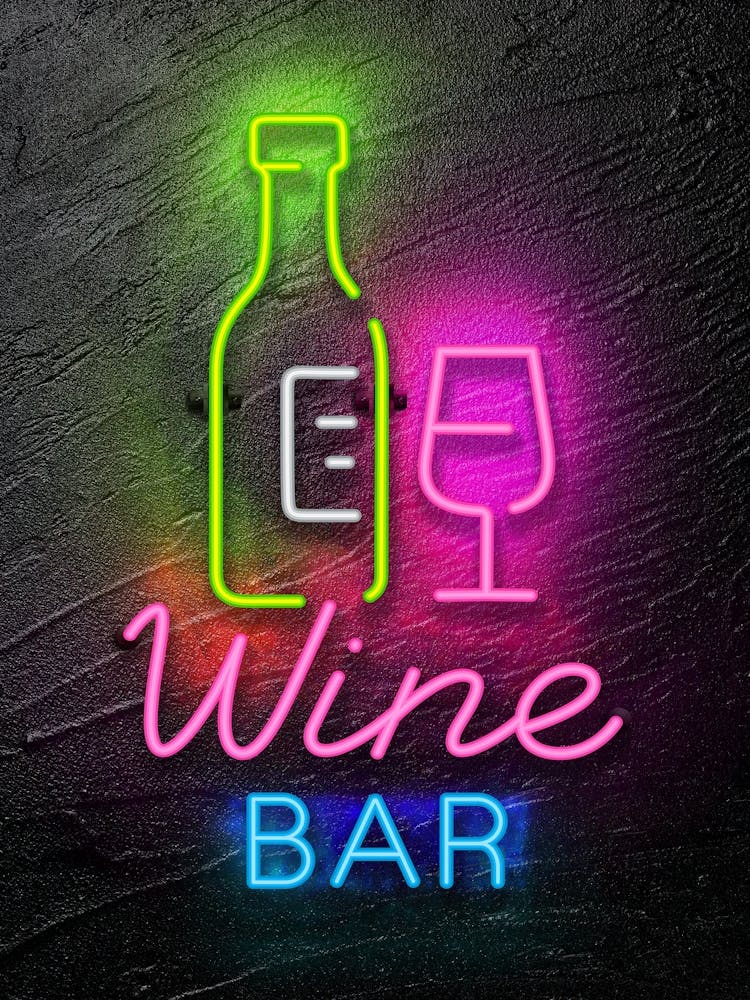 Wine bar — Neon food sign, Food kitchen poster, photo art