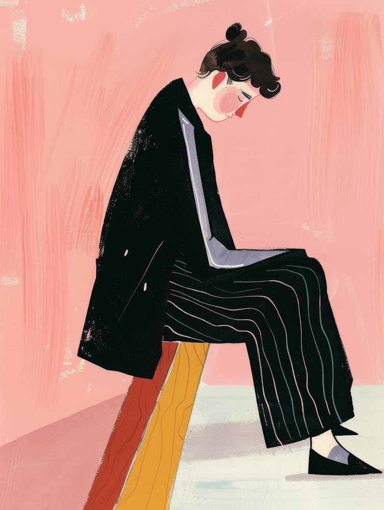Illustration Of A Woman Sitting On A Bench