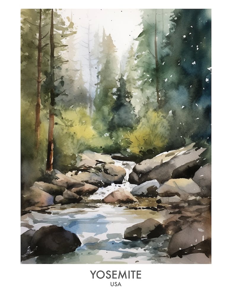 Yosemite Usa Watercolour Travel Poster 1