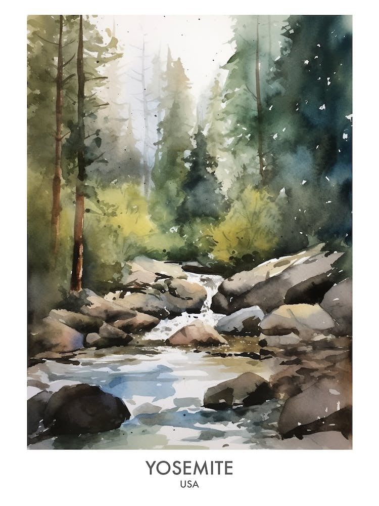 Yosemite Usa Watercolour Travel Poster 1