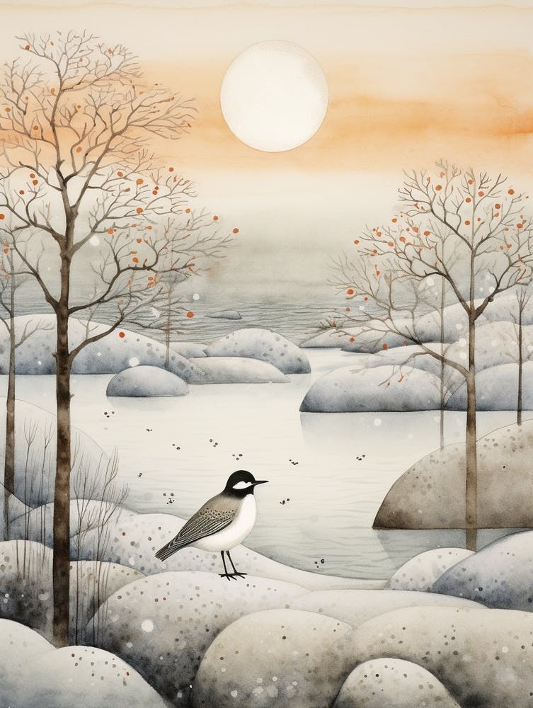 Winter-Vogelgemälde Wasseramsel 2