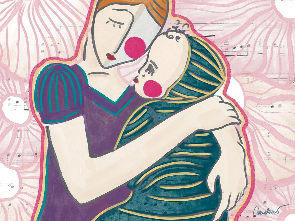 Mother With A Baby Small Child Hugging With Much Love In A Dream Land