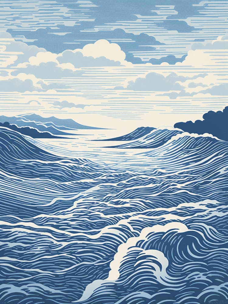 Linocut Of Cemaes Bay Anglesey Wales 2