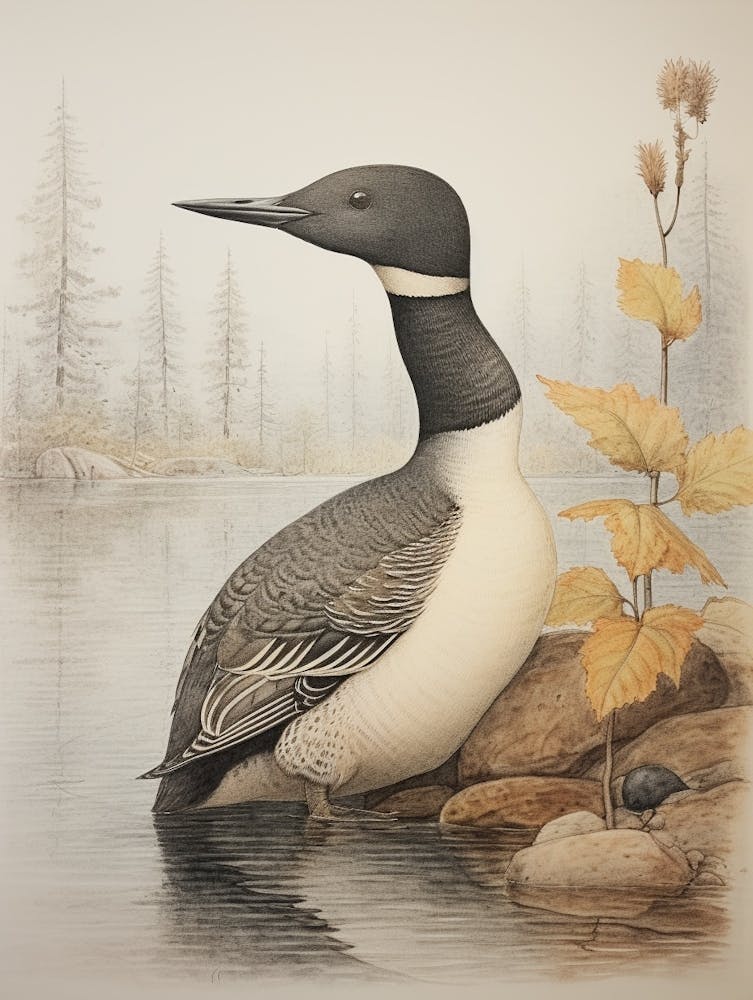 Vintage Bird Drawing Loon 3