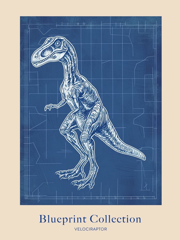 Velociraptor Dinosaur Blue Print Inspired 1 Poster