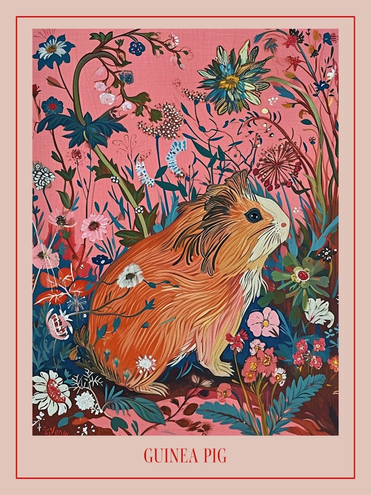 Floral Animal Painting Guinea Pig 1 Poster