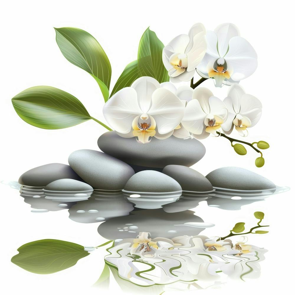 White Orchids On Rocks