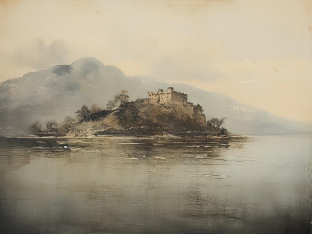 European Lake Castle Painting