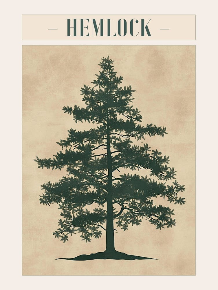Hemlock Tree Minimal Japandi Illustration 3 Poster