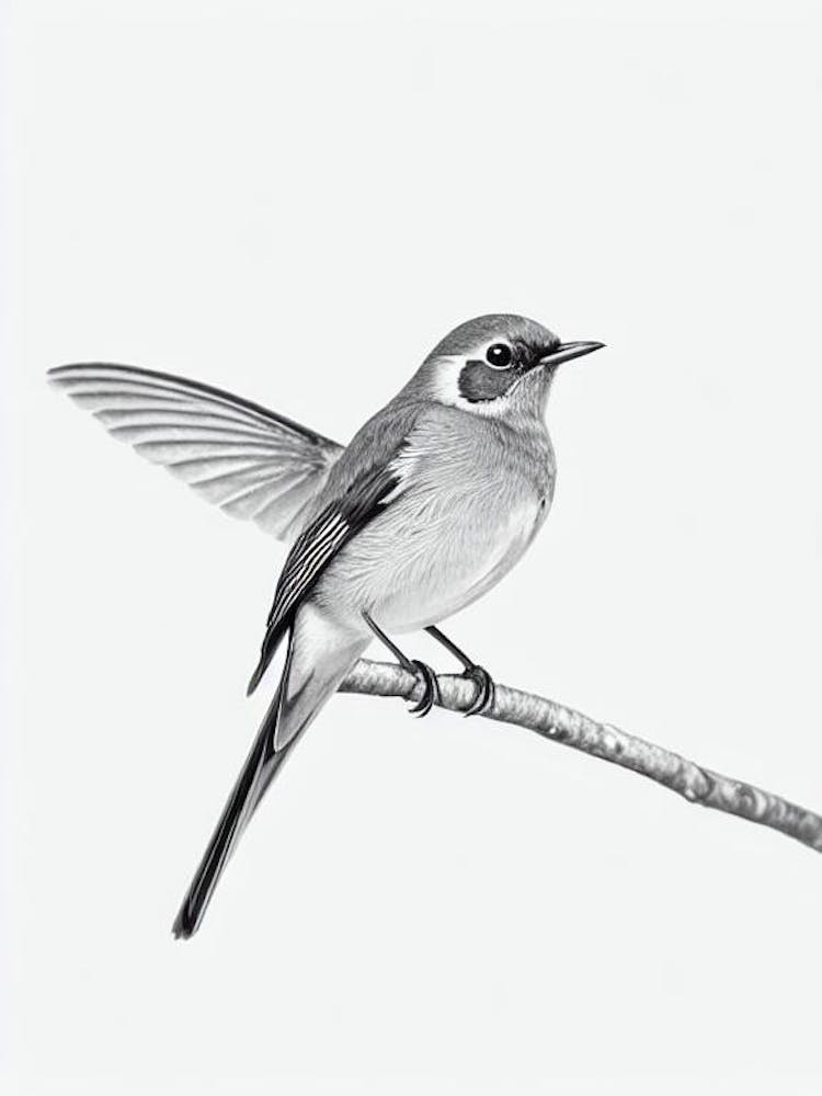 European Robin B&W Pencil Drawing 2 Bird