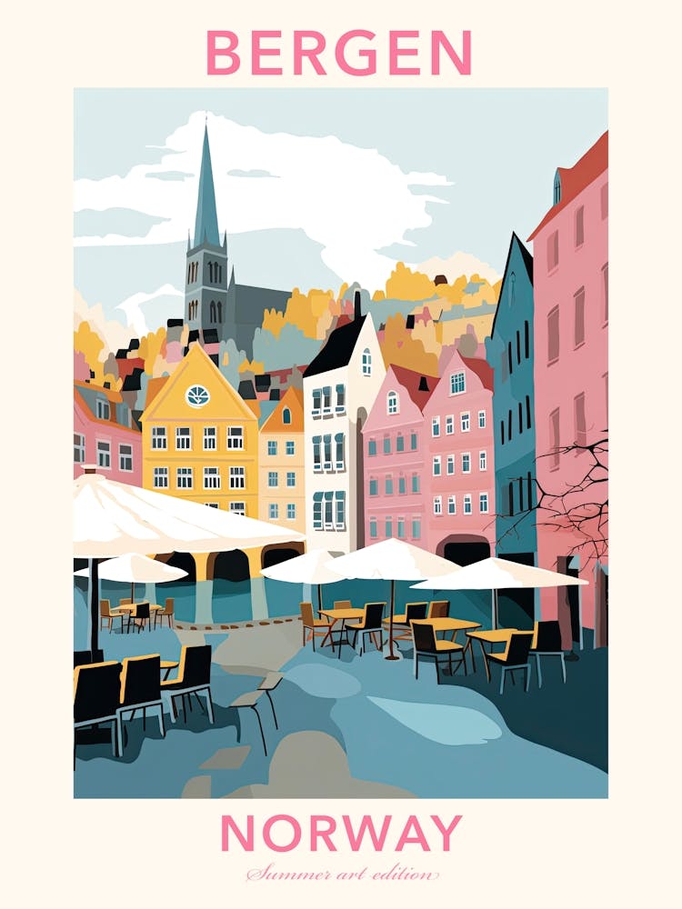 Bergen, Norway, Flat Pastels Tones Illustration 1 Poster