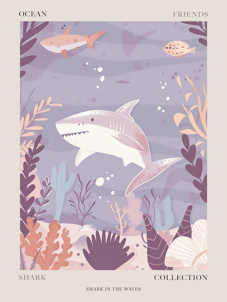 Purple Shark In The Waves Illustration 1 Poster