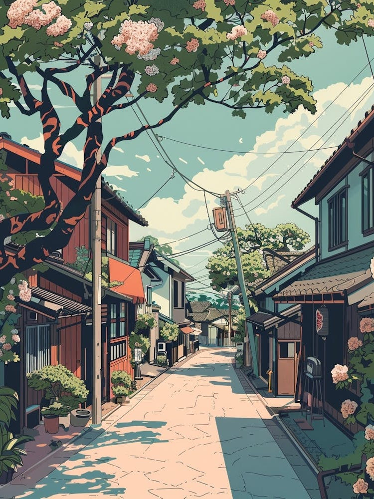 Sendai Japan 2 Retro Illustration