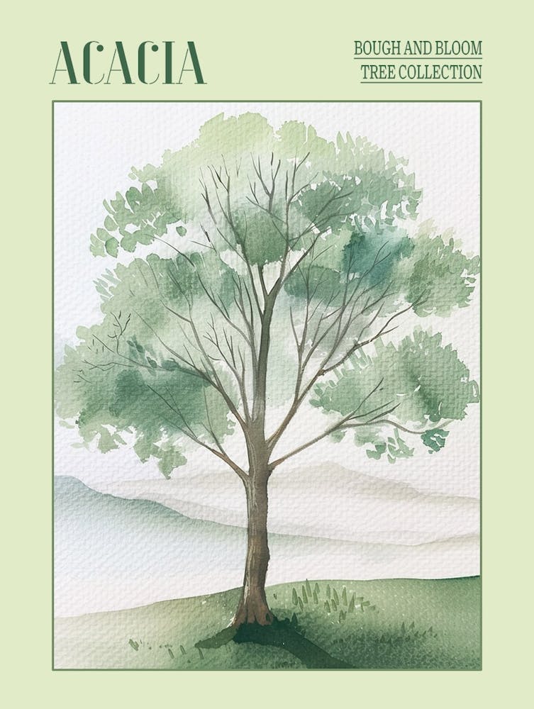 Acacia Tree Atmospheric Watercolour Painting 1 Poster