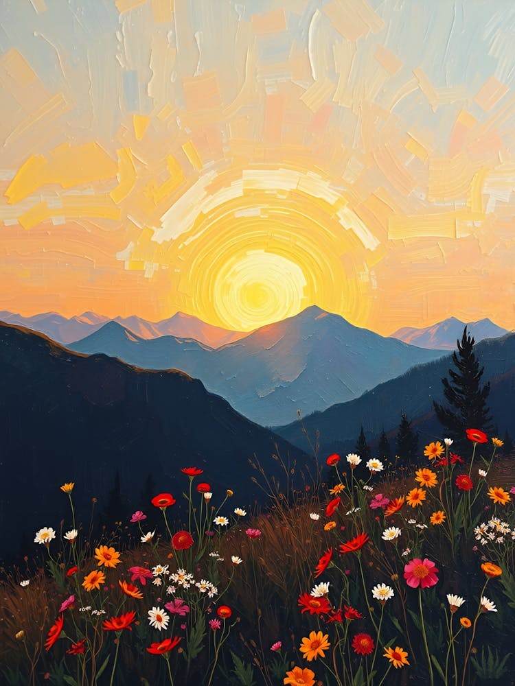 Sunset With Wildflowers