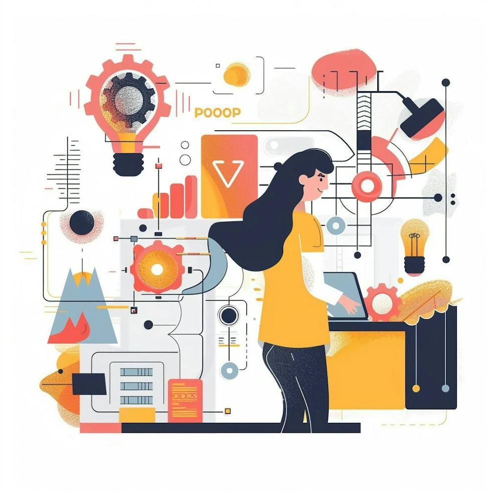 Illustration Of A Woman Working On Her Laptop