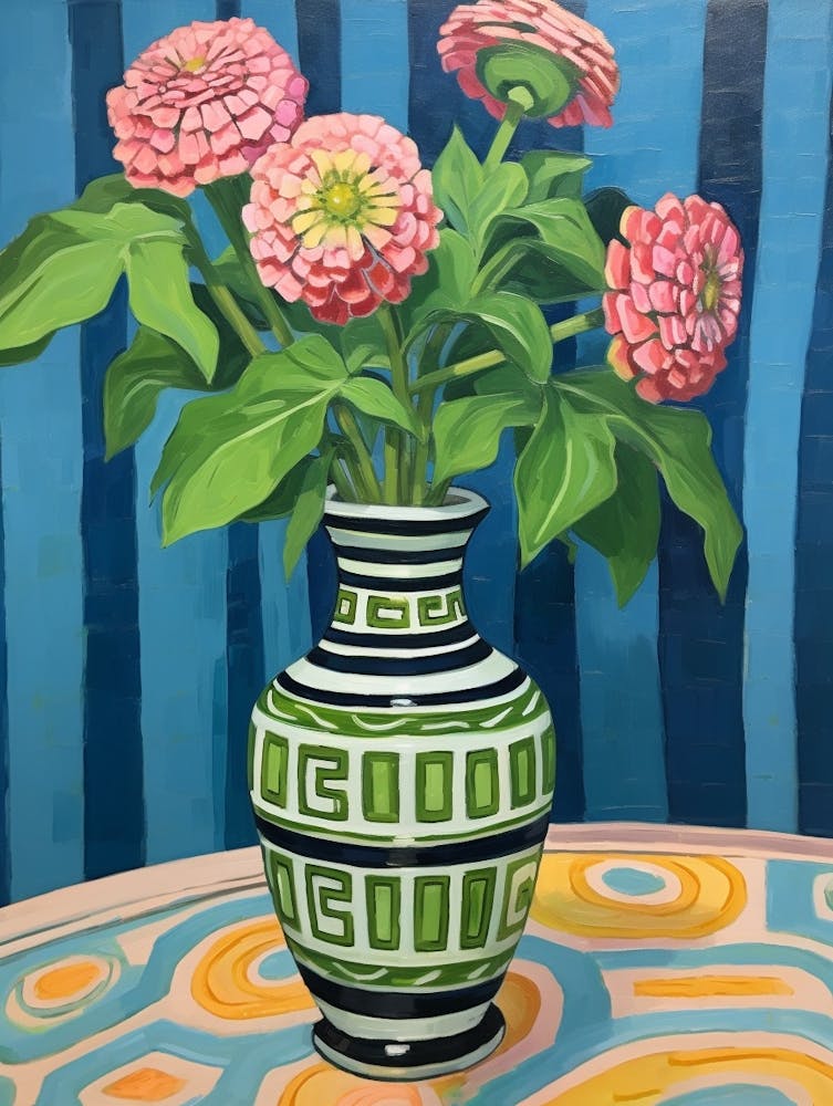 Flowers In A Vase Still Life Painting Zinnia 1
