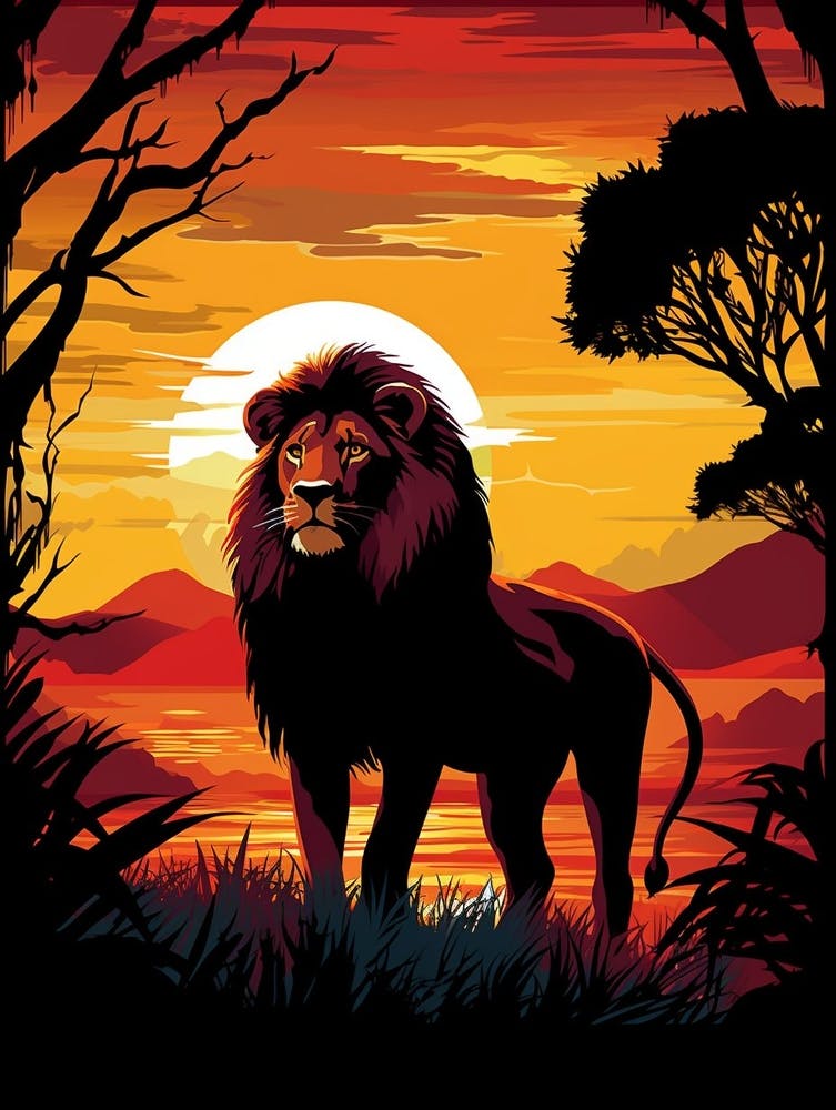 African Lion Sunset Silhouette 1
