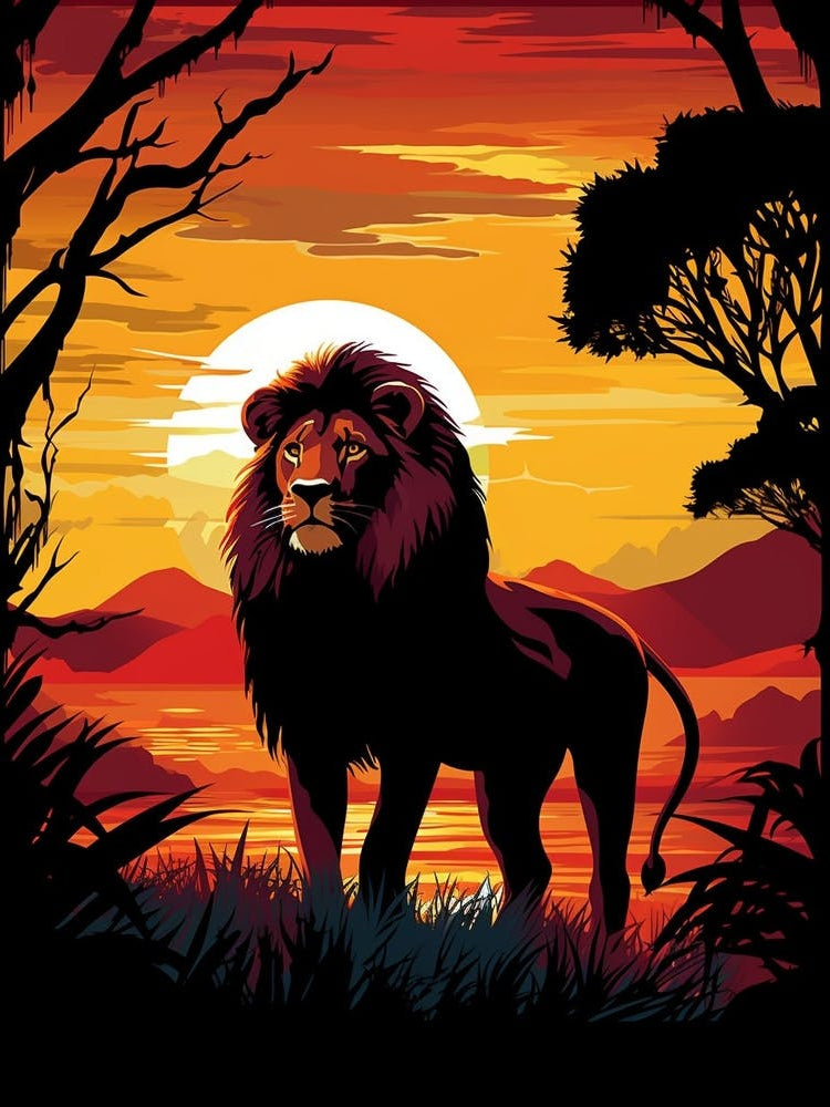 African Lion Sunset Silhouette 1