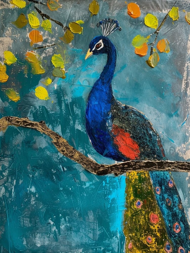 Peacock On The Tree Branches With Leaves Painting 2