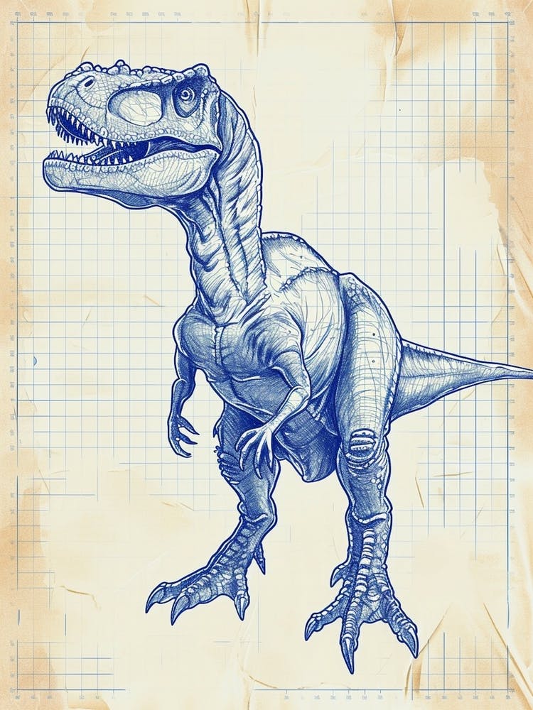 Giganotosaurus Dinosaur Blue Print Sketch 1