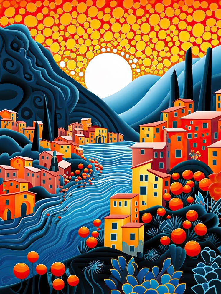 Cinque Terre, Italy, Illustration In The Style Of Pop Art 3