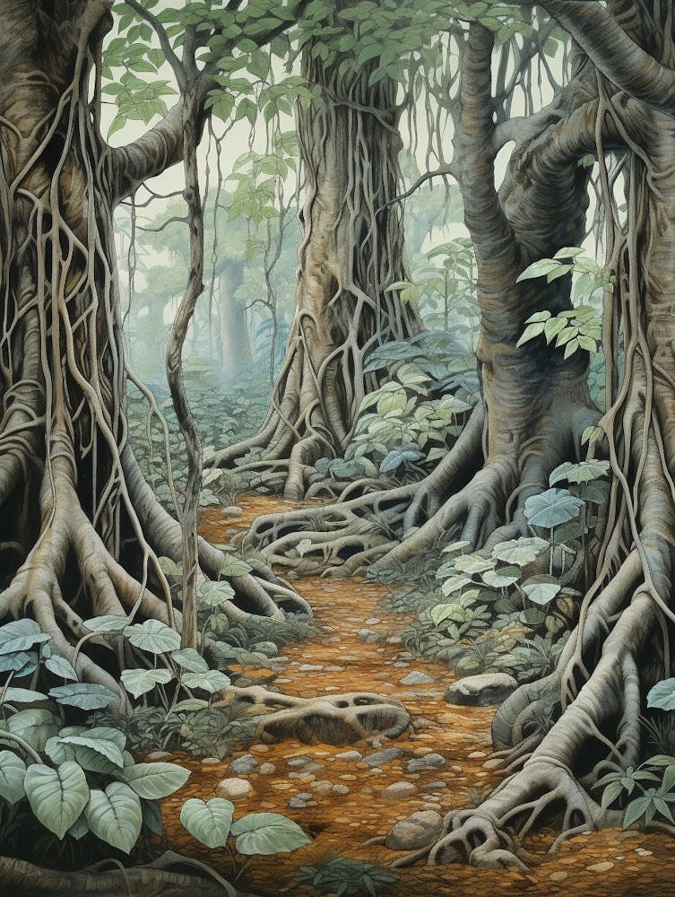 Vintage Jungle Botanical Illustration Ficus Trees 3