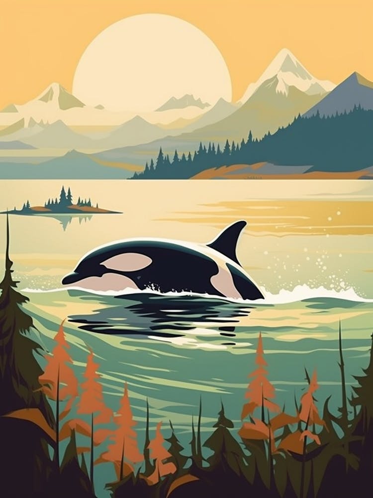 Icy Orca Whale With Snowy Mountains