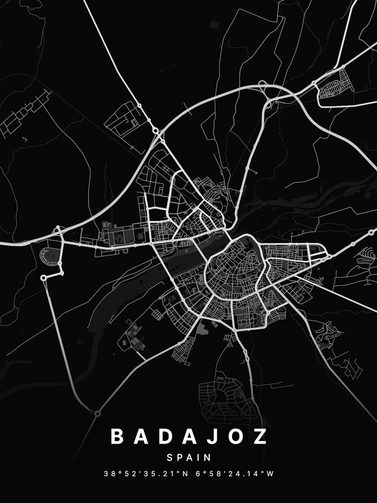 Badajoz Spain Black Map 1