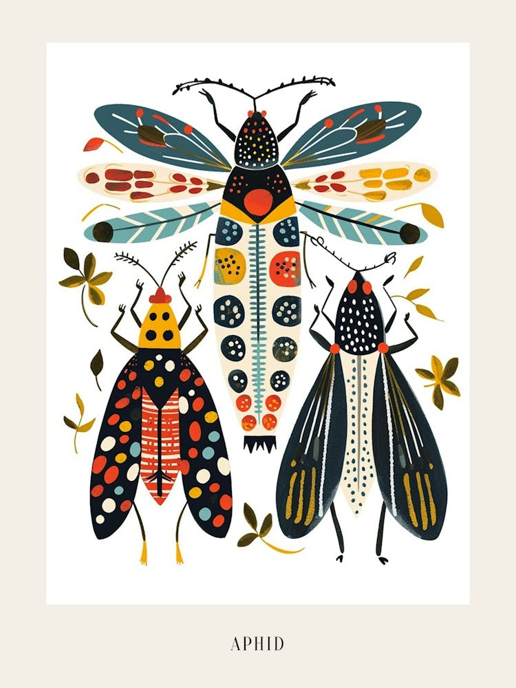Colourful Insect Illustration Aphid 6 Poster