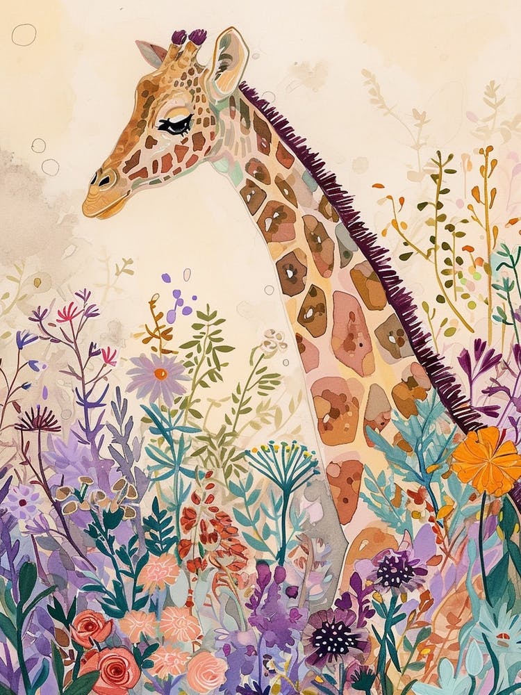 Cute Illustration Of A Giraffe In The Plants 2