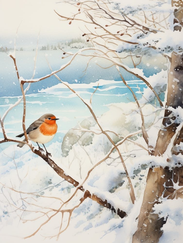 Peinture d'oiseau d'hiver Rouge-gorge 5