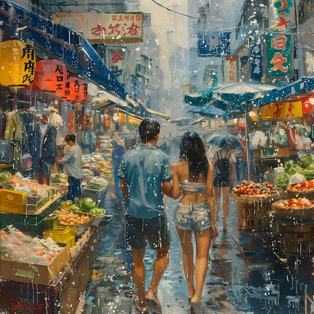 Hong Kong Market, In Warm Colors, Impressionism, Surrealism