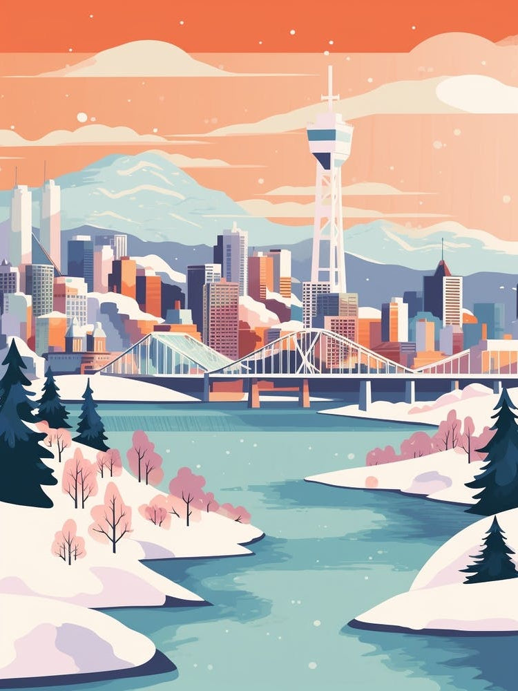 Vintage Winter Travel Illustration Vancouver Canada 3