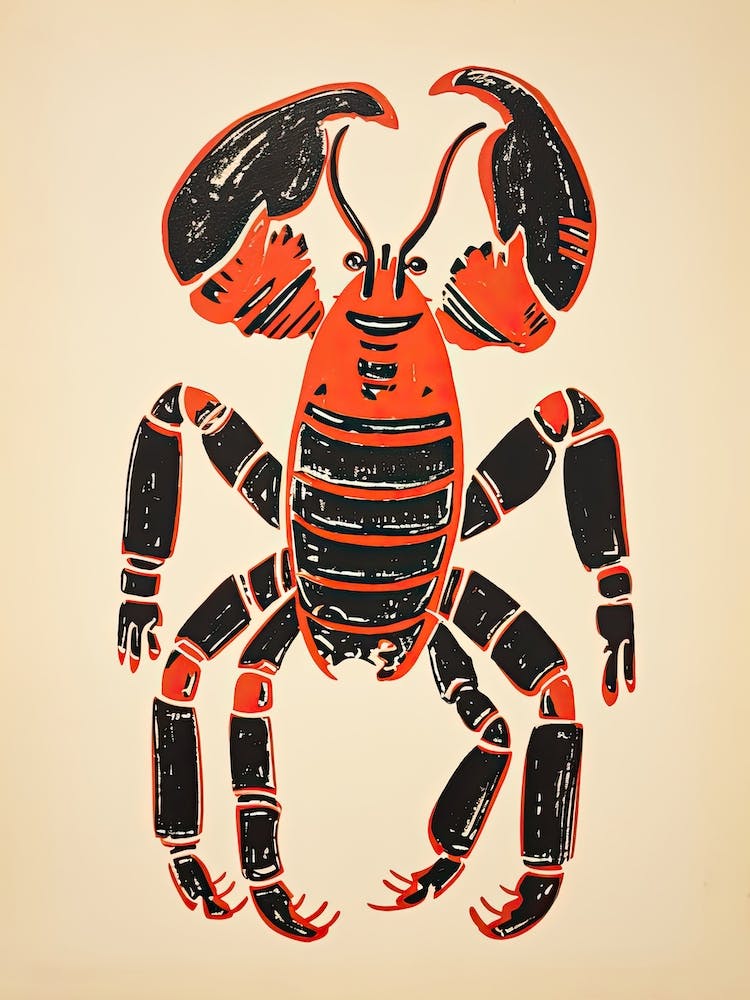 Lobster, Woodblock Animal  Drawing 4