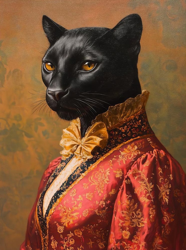 Vintage Royal Animal Portrait, Victorian Animal Painting, Dressed Black Panther, Renaissance Animal Printable, Animal Lover Gift