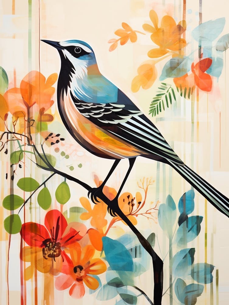 Bird Painting Collage Mockingbird 4