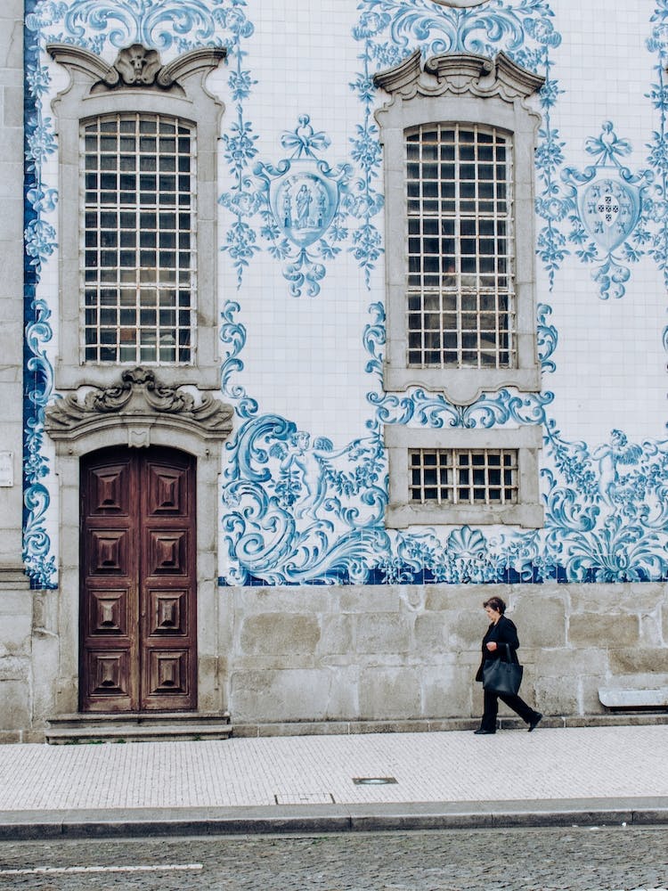Portuguese building with beautiful artwork in Porto