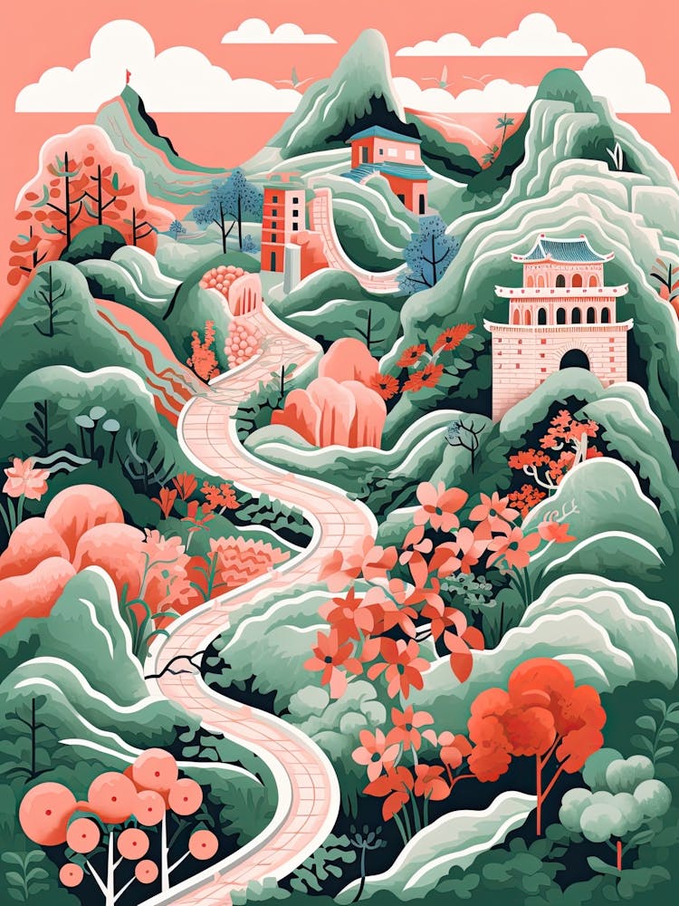 The Great Wall Of China   Cute Botanical Illustration Travel 1