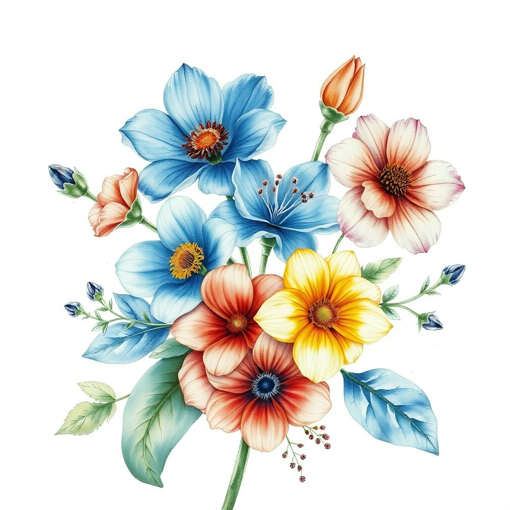 Watercolor Flowers Bouquet 2