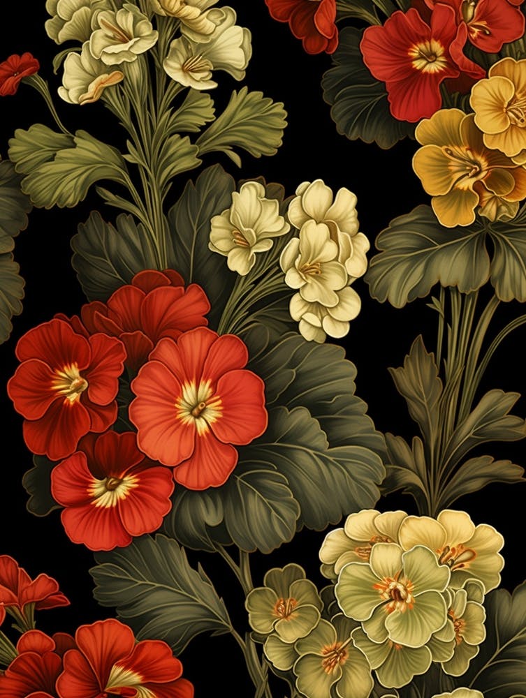 English Primrose 1 William Morris Style Winter Florals