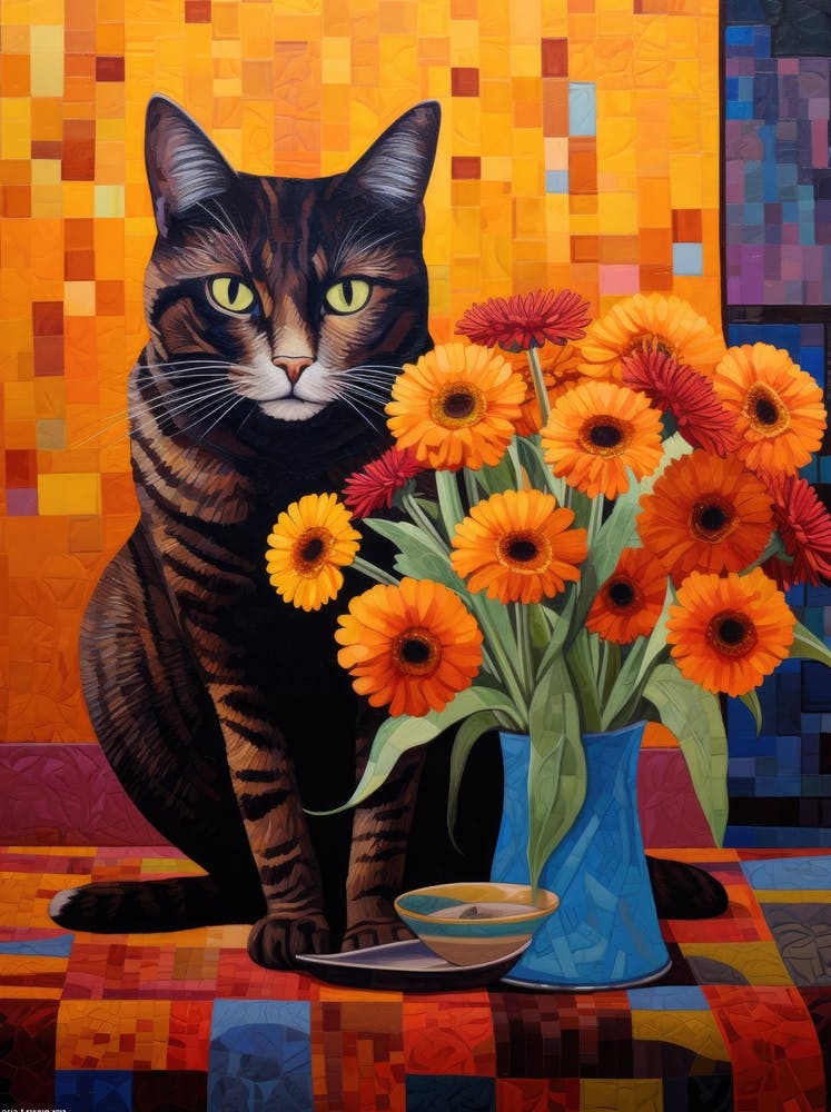 Cat With Flowers 1