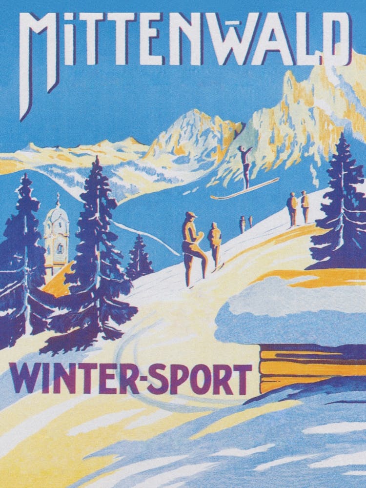 Mittenwald Germany Wintersport Vintage Ski Poster