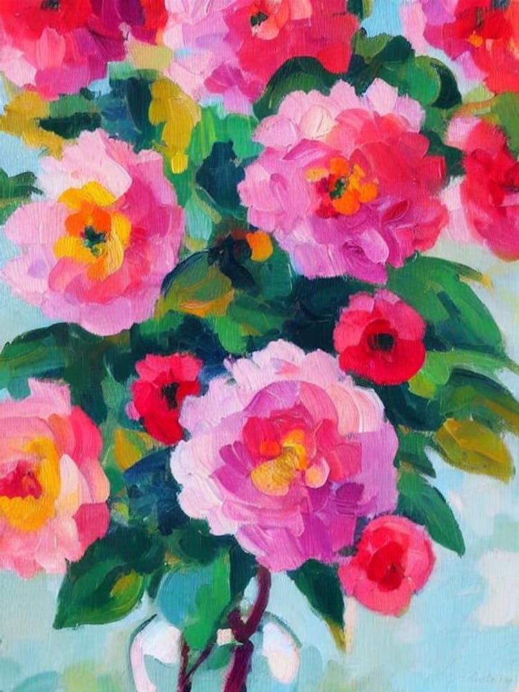Fleur de camélia abstraite à blocs de couleurs