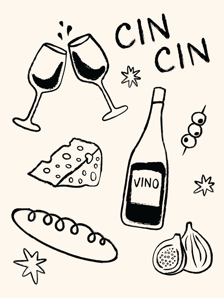 Cheese and Wine in Black and White